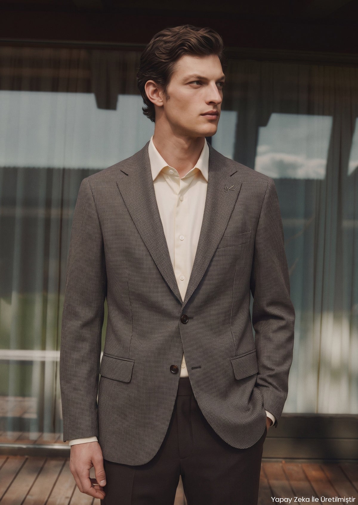 Kahverengi Kareli Regular Fit Yün Karışımlı Ceket