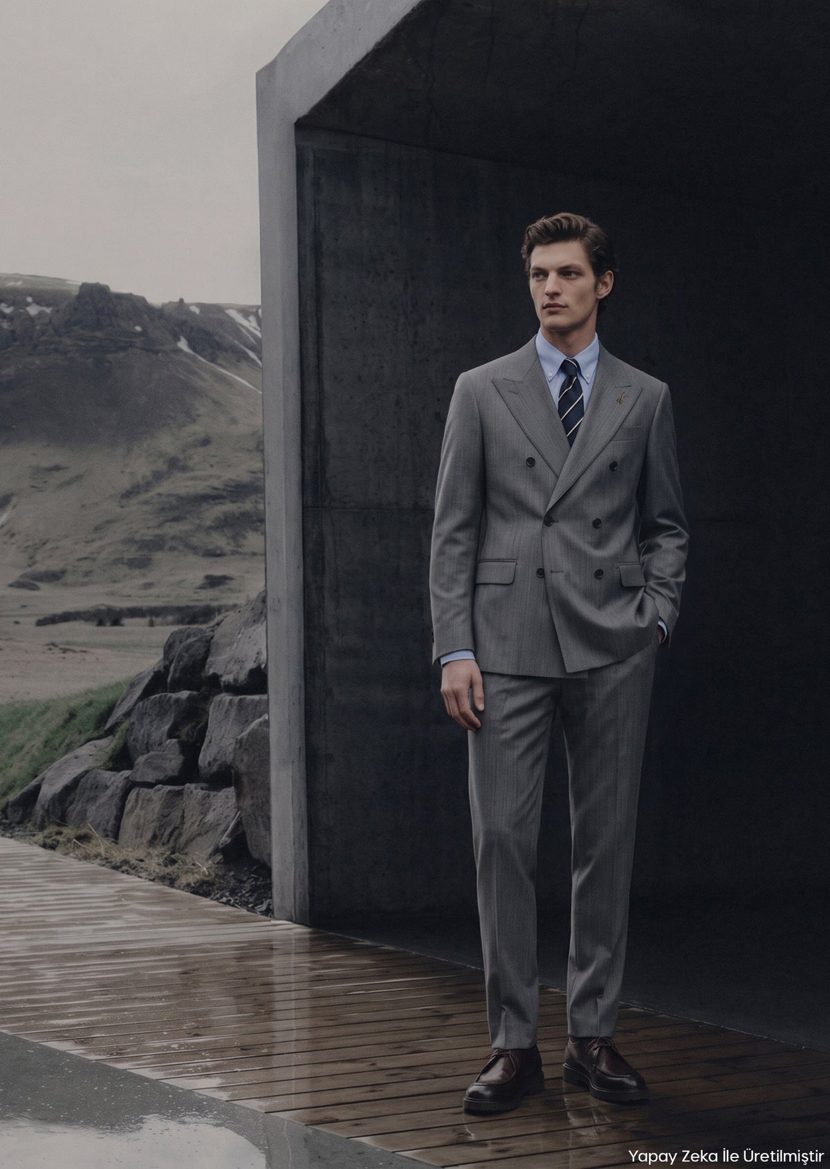 Gri Düz Relaxed Fit %100 Yün Takım Elbise