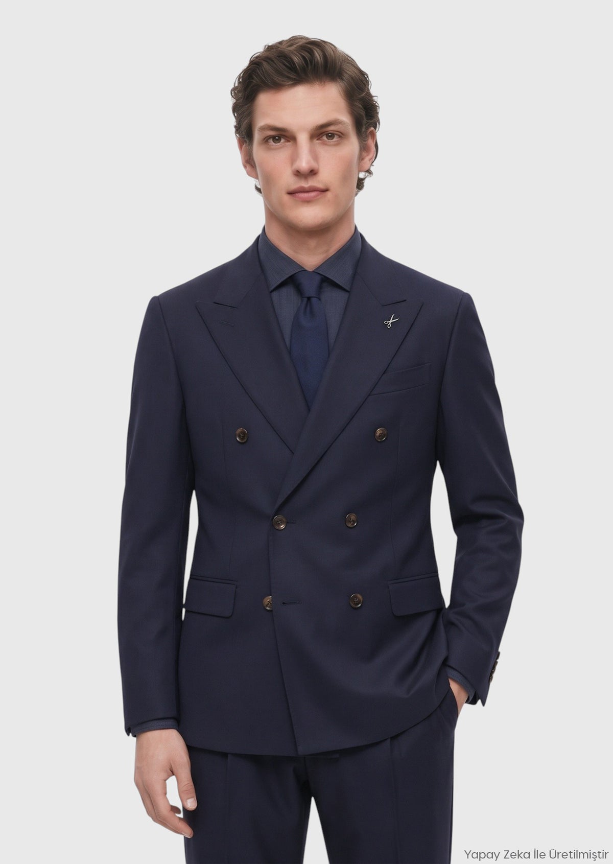 Navy Blue Plain Relaxed Fit Wool Blended Suit