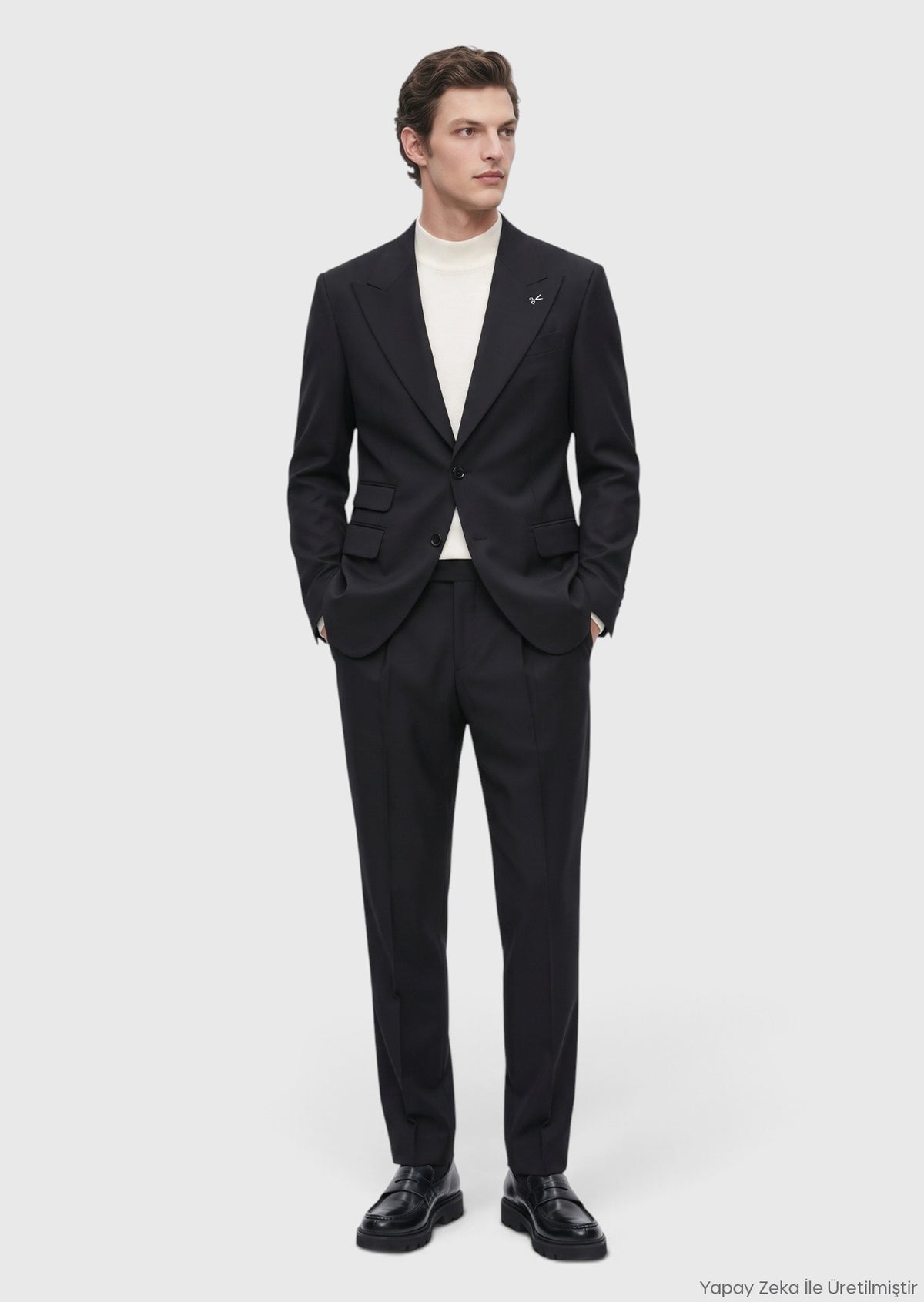 Black Plain Relaxed Fit Wool Blended Suit