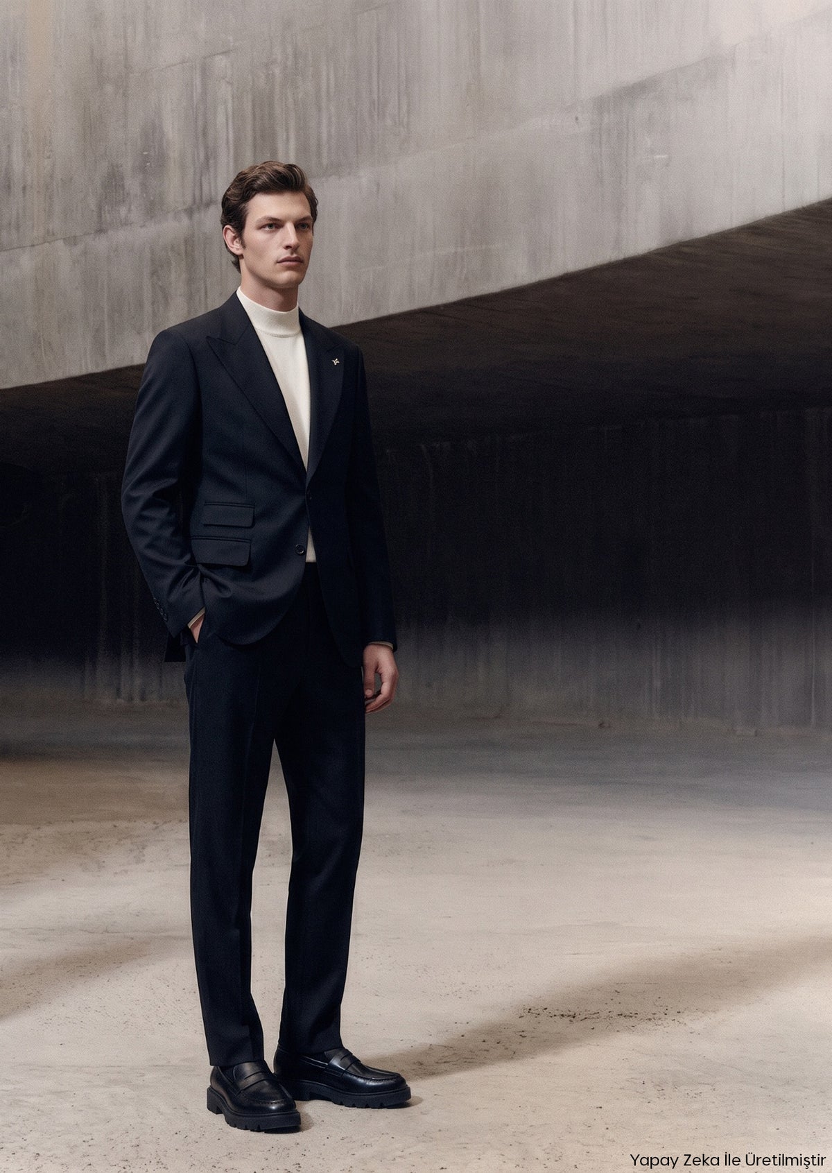 Siyah Düz Relaxed Fit %100 Yün Takım Elbise