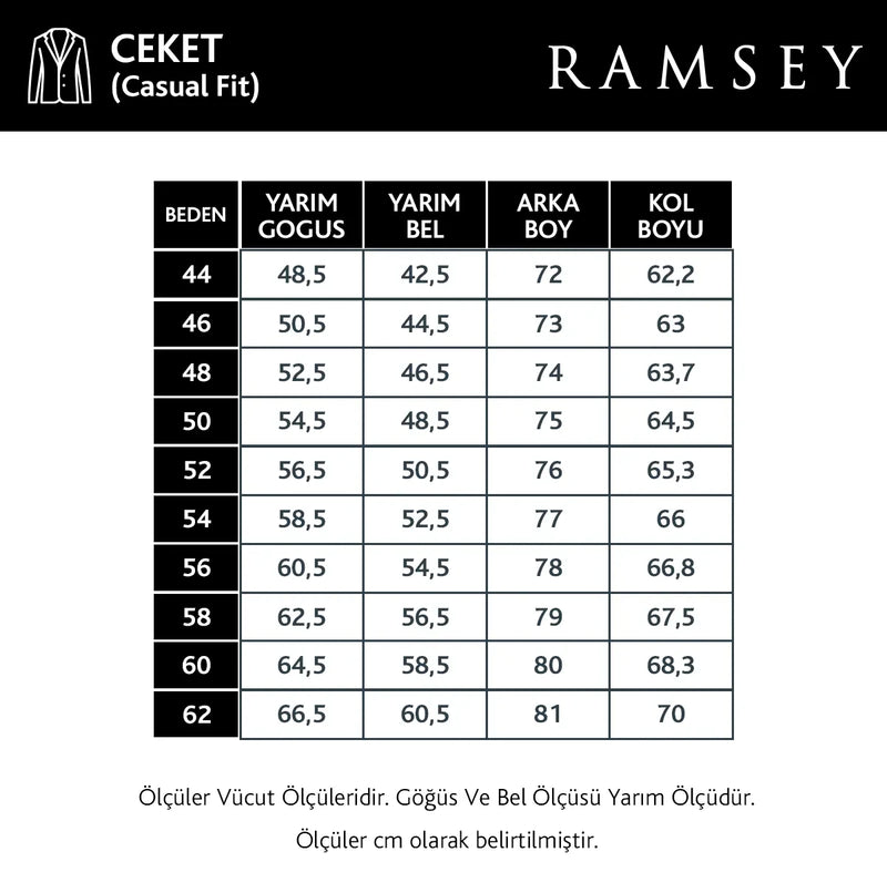 Beden Tablosu - Ceket (Casual Fit)