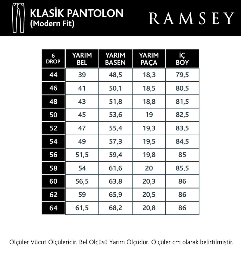 Beden Tablosu - Klasik Pantolon (Modern Fit)