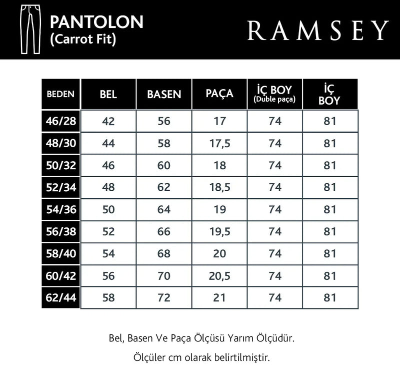 Beden Tablosu - Pantolon (Carrot Fit)
