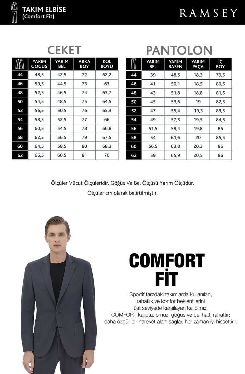 Beden Tablosu - Takım Elbise (Comfort Fit)