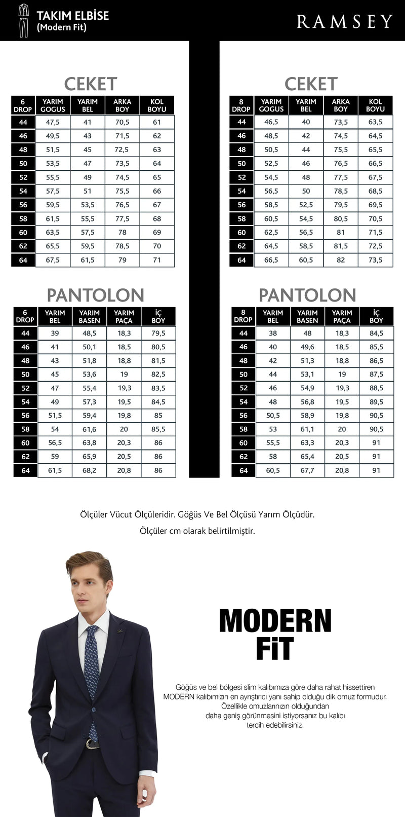 Beden Tablosu - Takım Elbise (Modern Fit)