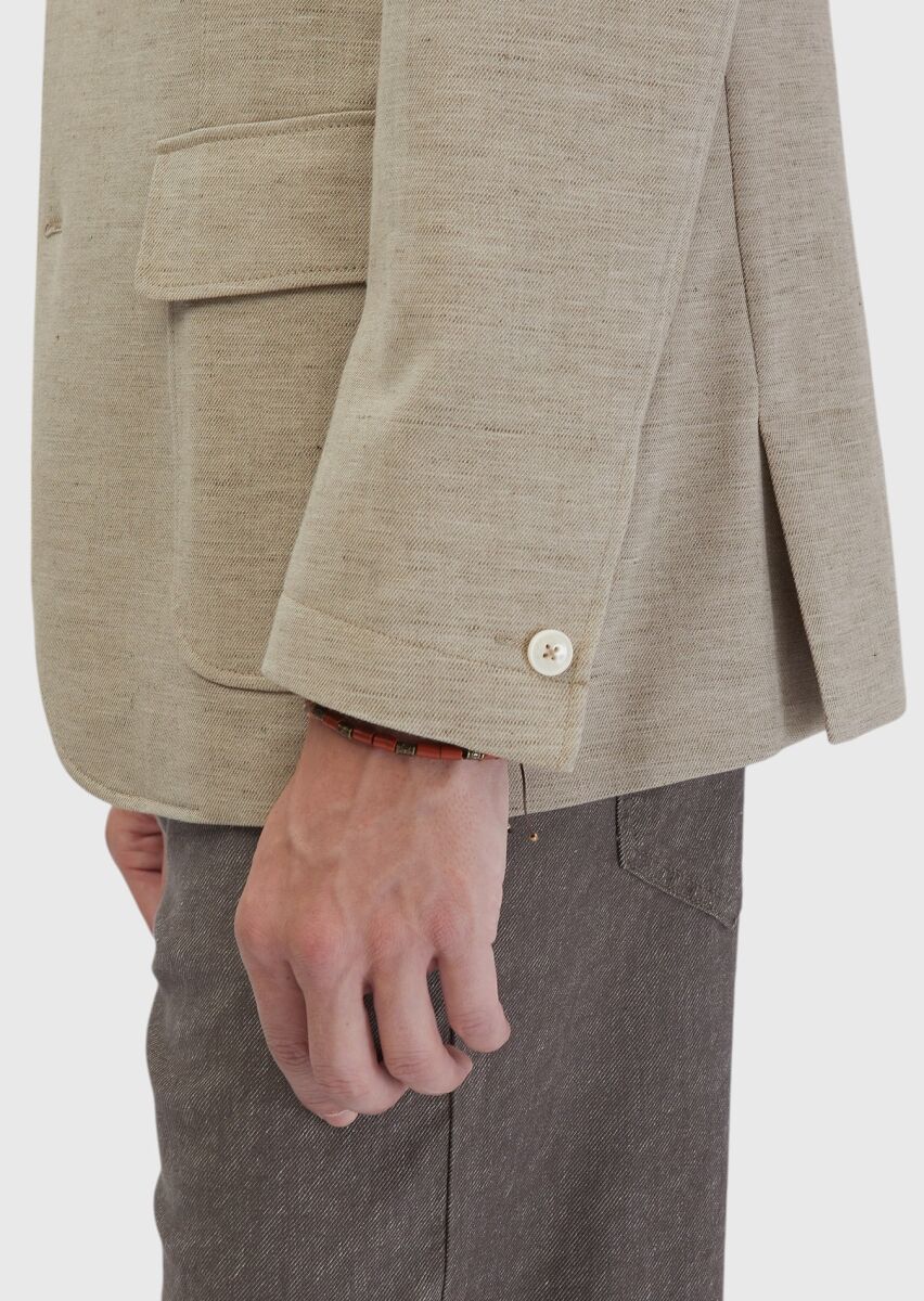 Dark Beige Plain Shirt Shoulder Slim Fit Cotton Blended Jacket - 9