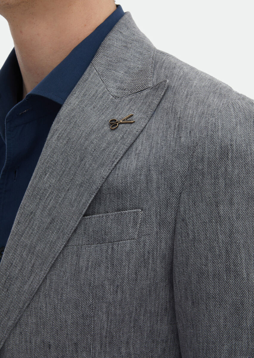 Dark Grey Patterned Zeroweight Slim Fit Cotton Blended Jacket - 5
