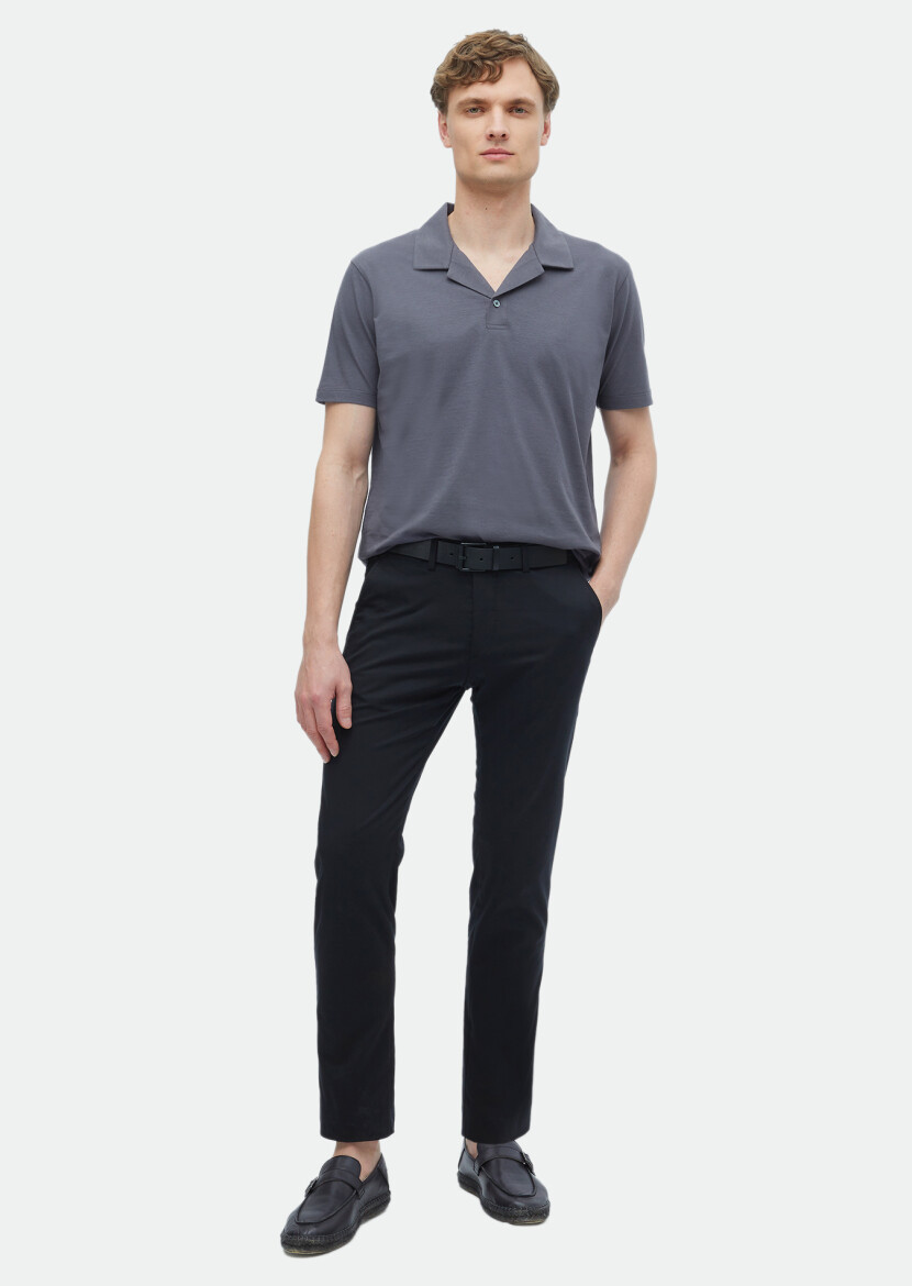 Dark Grey Plain Polo Neck 100% Cotton T-Shirt 