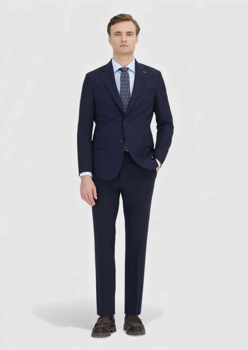 Dark Navyblue Plain Zeroweight Slim Fit Wool Blended Suit - RAMSEY