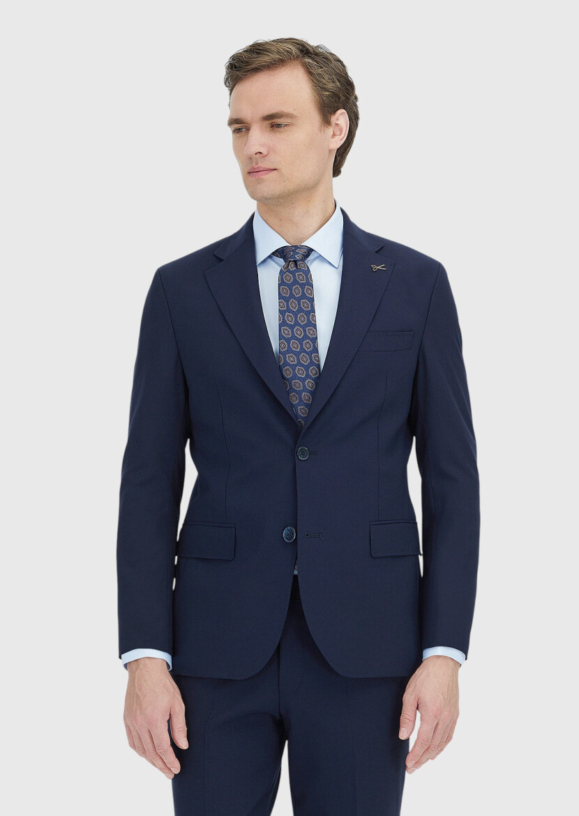 Dark Navyblue Plain Zeroweight Slim Fit Wool Blended Suit - RAMSEY
