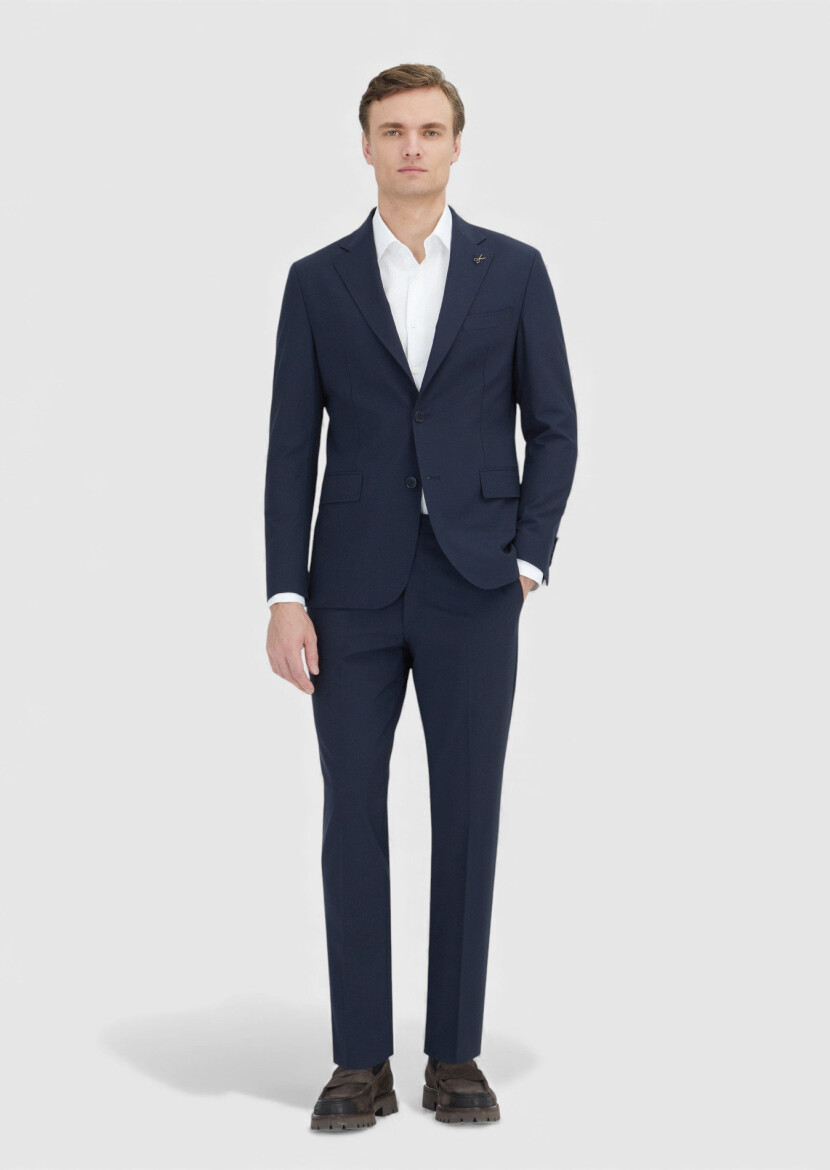 Dark Navyblue Striped Zeroweight Slim Fit Wool Blended Suit - RAMSEY