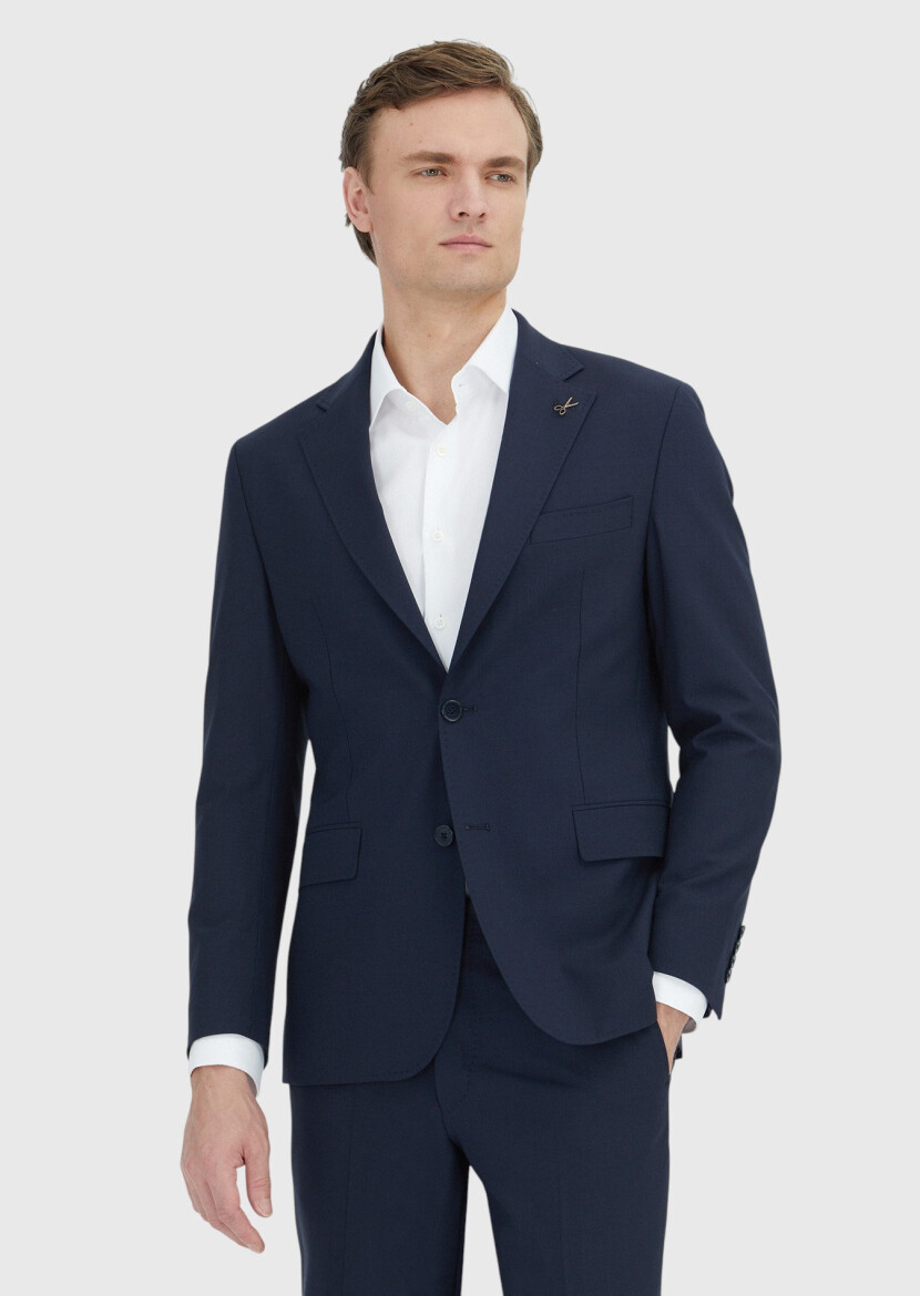 Dark Navyblue Striped Zeroweight Slim Fit Wool Blended Suit - RAMSEY