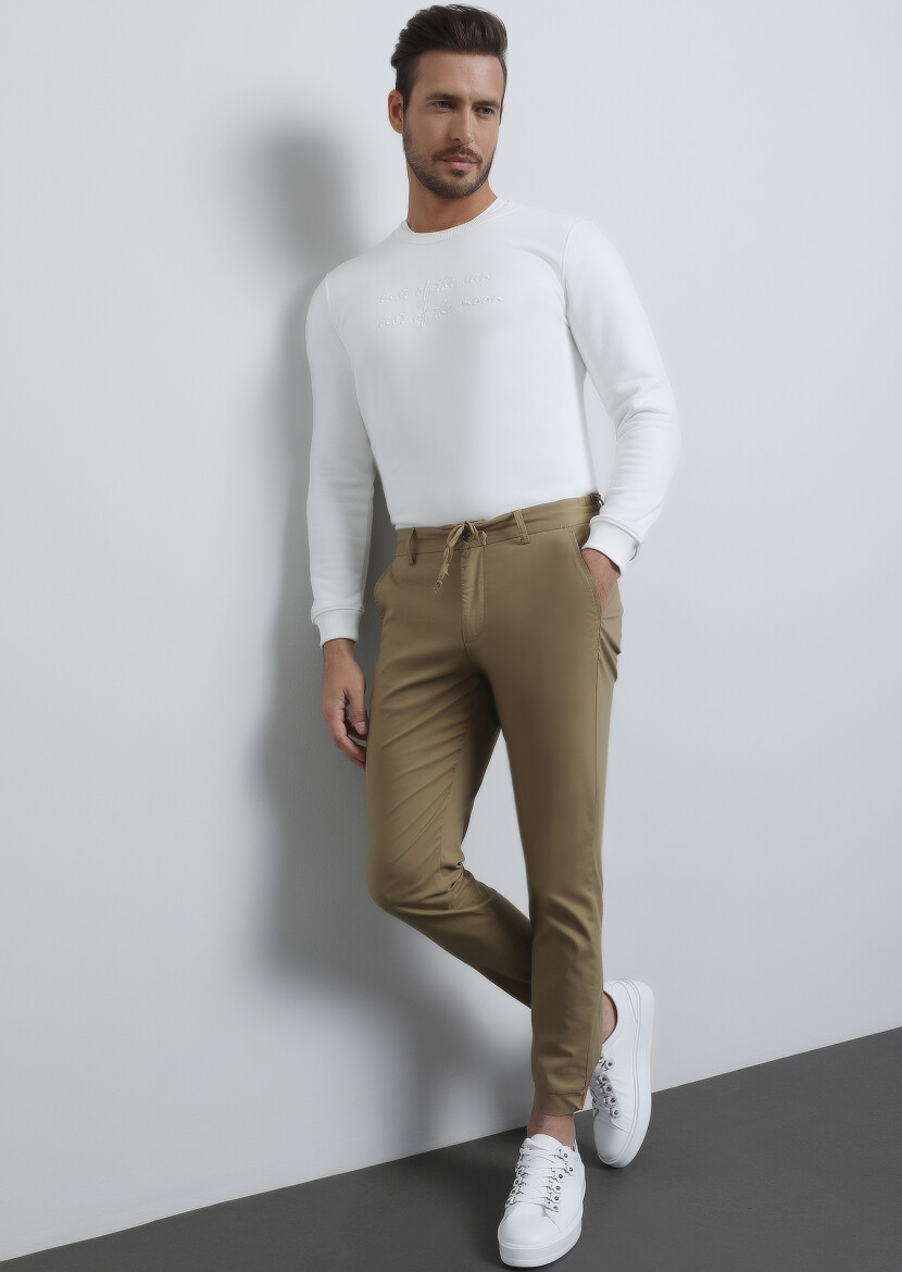 Deve Tüyü Düz Dokuma Jogging Fit Casual Pamuk Karışımlı Pantolon 