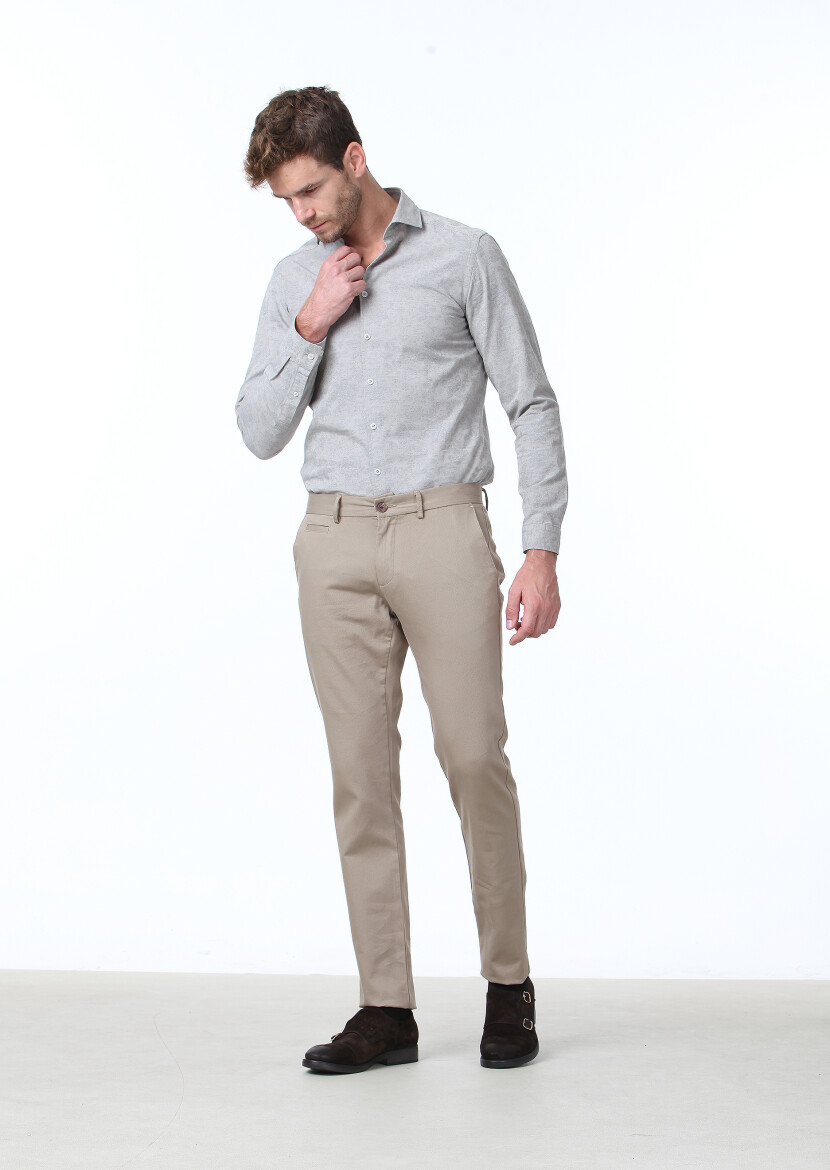 Deve Tüyü Düz Dokuma Regular Fit Casual Pamuk Karışımlı Pantolon 