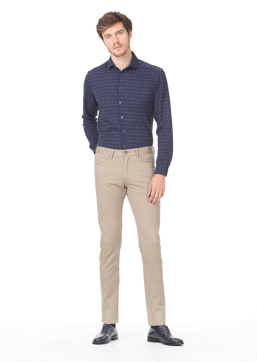 Deve Tüyü Düz Dokuma Slim Fit Casual Pamuk Karışımlı Pantolon 