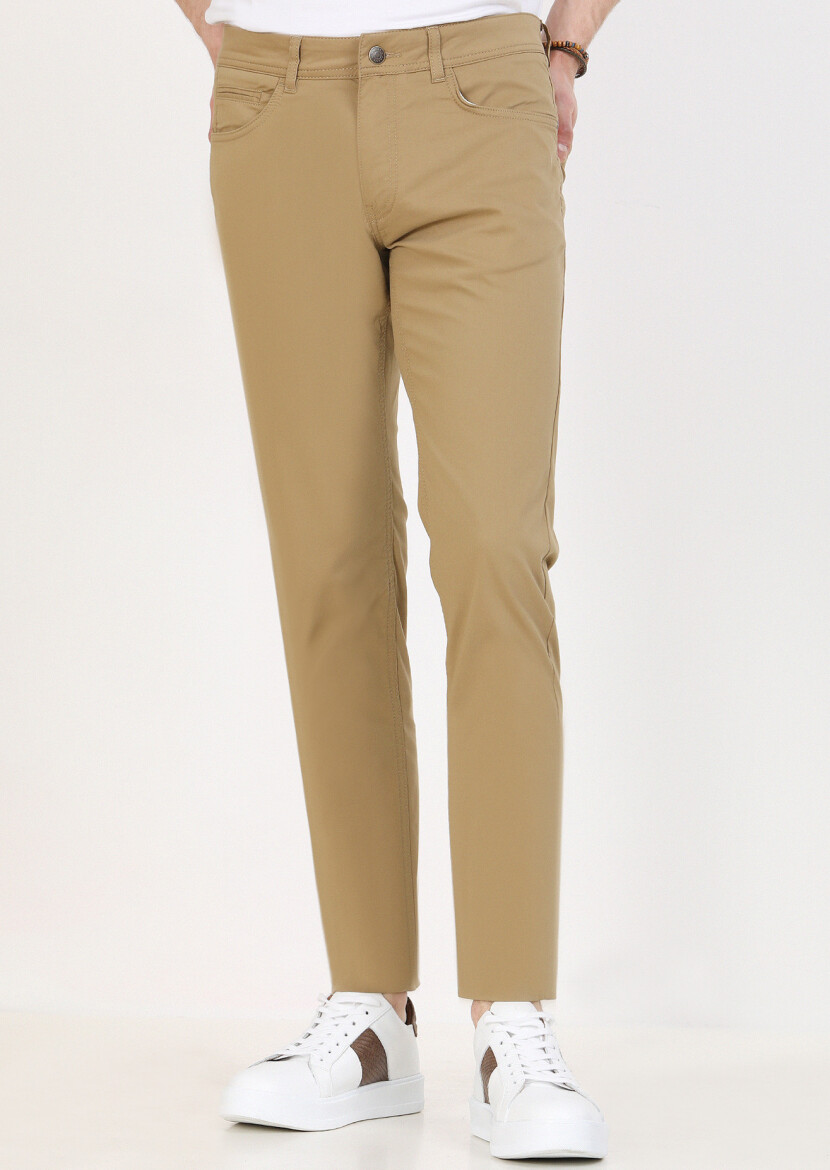 Deve Tüyü Düz Dokuma Slim Fit Casual Pamuk Karışımlı Pantolon 