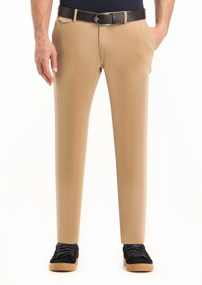 Deve Tüyü Düz Dokuma Slim Fit Casual Pamuk Karışımlı Pantolon 