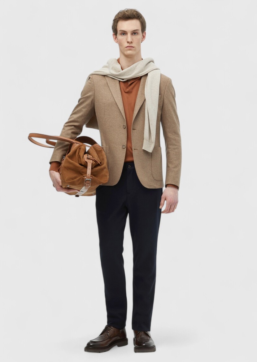 Deve Tüyü Düz Shirt Shoulder Slim Fit %100 Pamuk Ceket - RAMSEY