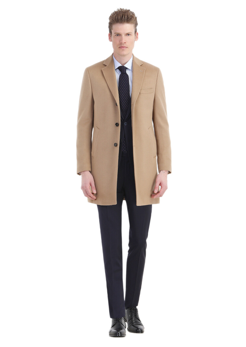 Deve Tüyü Regular Fit Kelebek Yaka Klasik Dokuma Palto 
