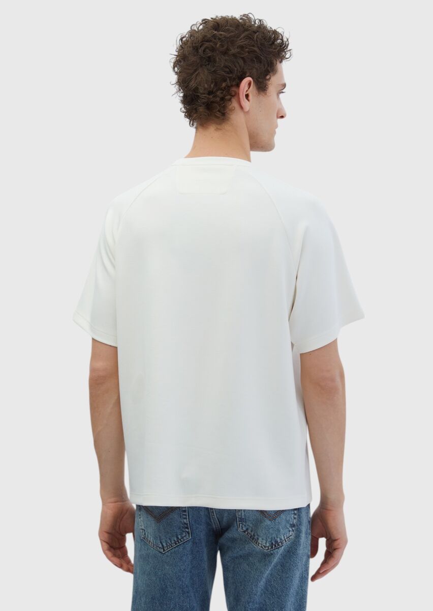 Ecru Crew Neck Plain Sweatshirt - 4