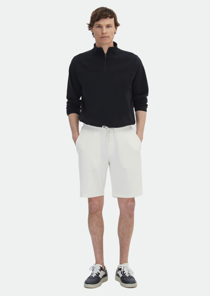 Ecru Knitting Jogging Fit Casual Bermuda - RAMSEY