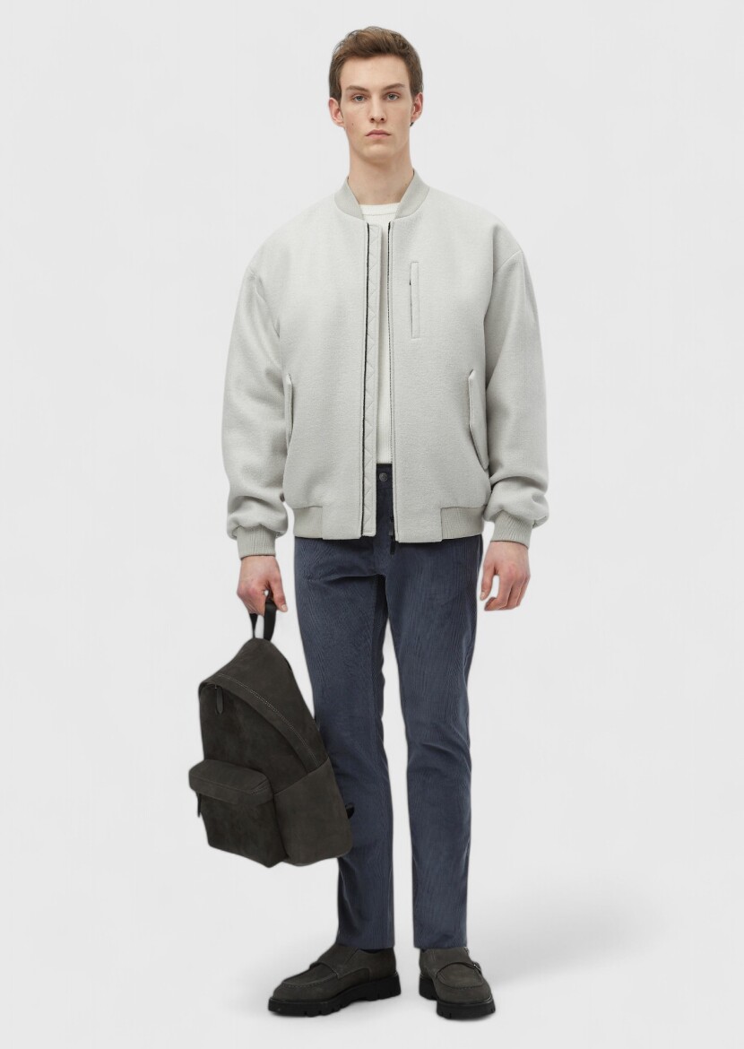 Ecru Oversize Fit Turtleneck Casual Weaving Coat - RAMSEY