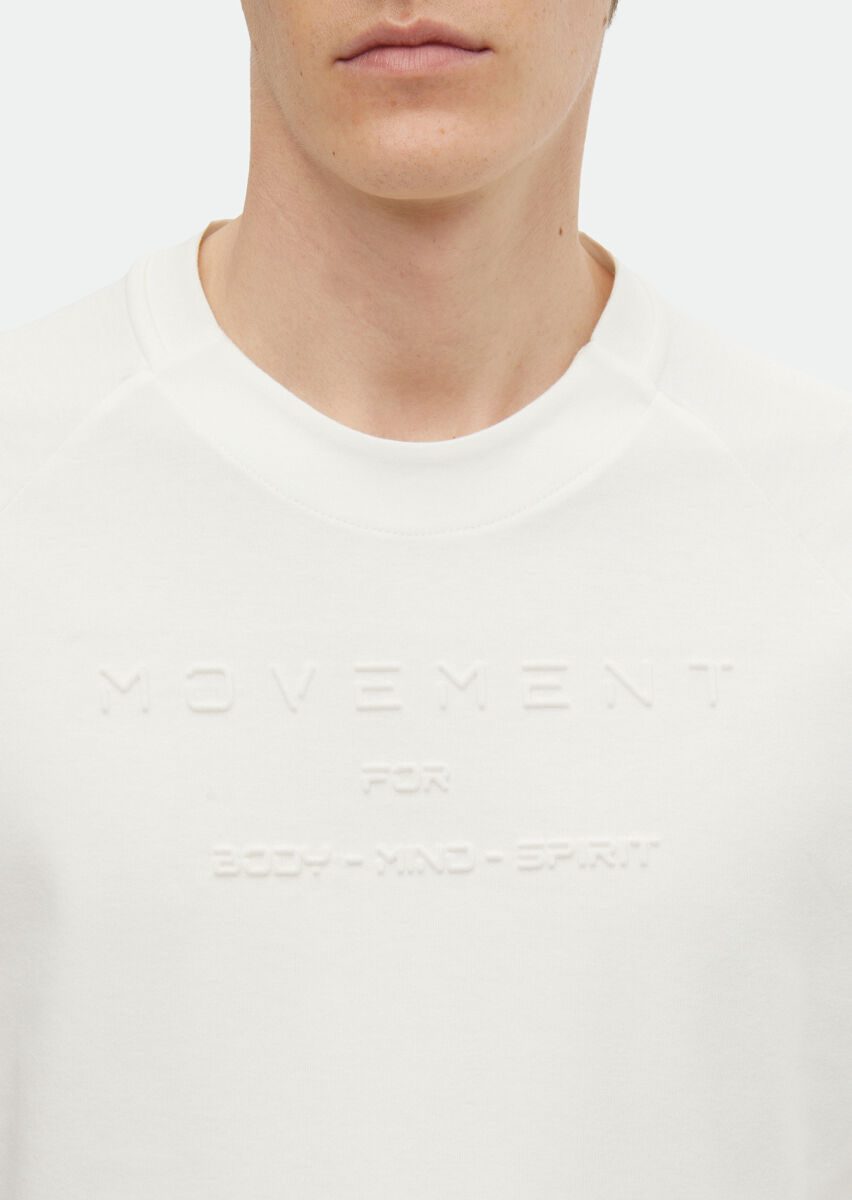 Ecru Printed Crew Neck 100% Cotton T-Shirt - 3