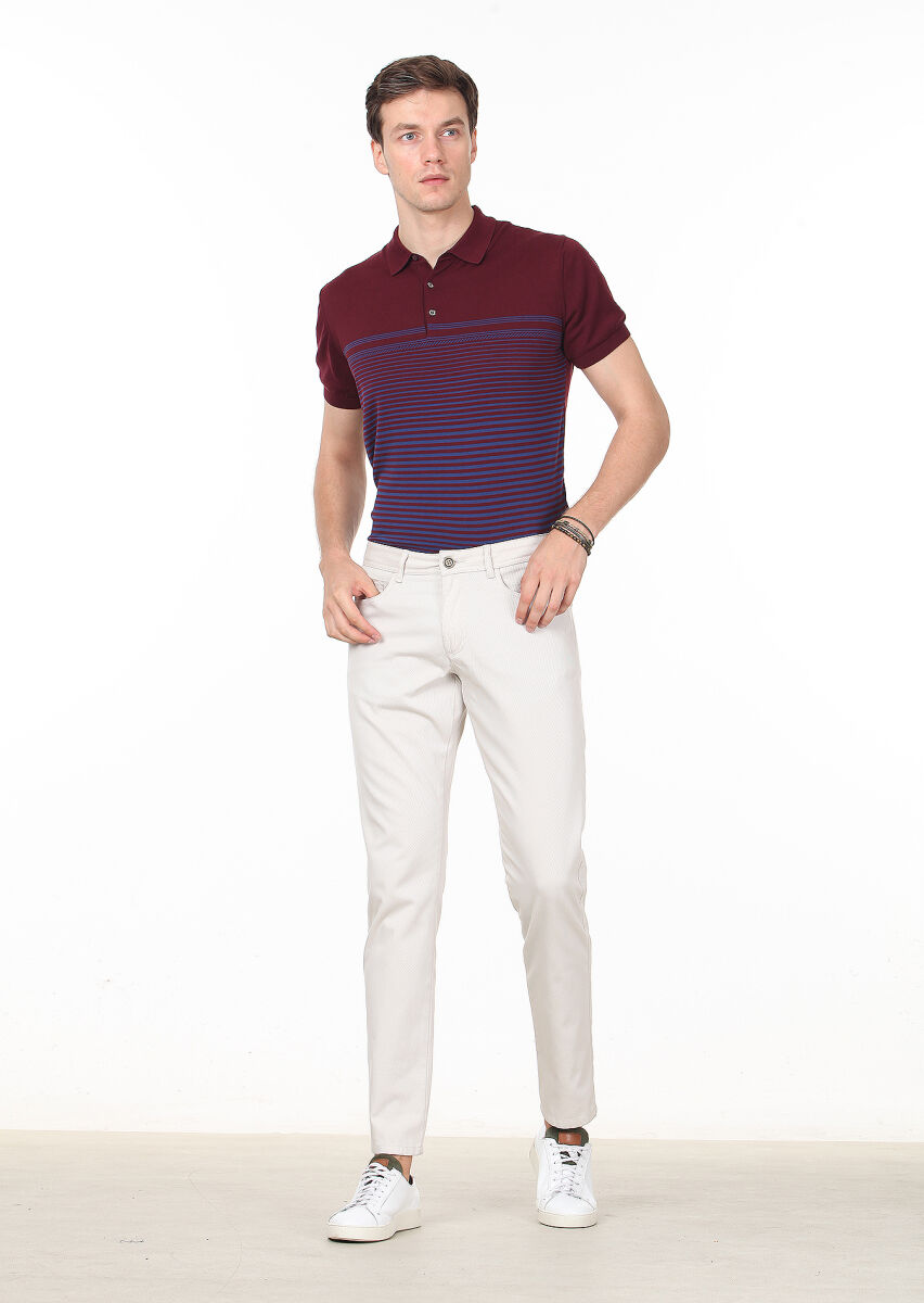 Ekru Düz Dokuma Slim Fit Casual %100 Pamuk Pantolon - 2