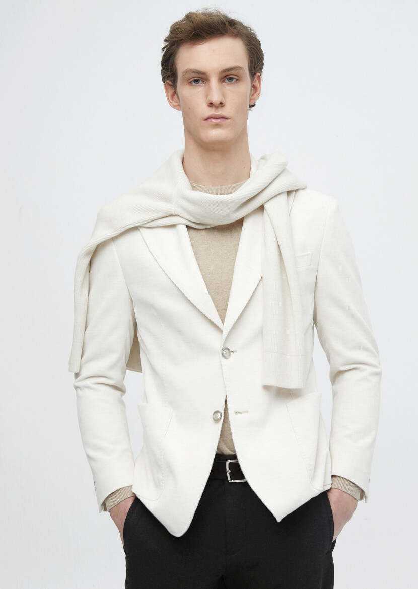 Ekru Fitilli Shirt Shoulder Slim Fit %100 Pamuk Ceket - RAMSEY