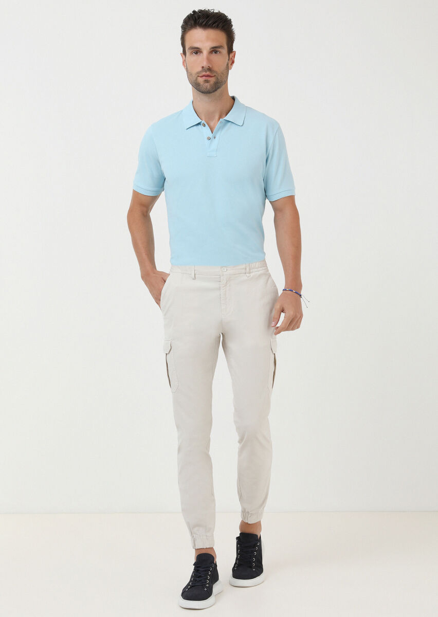 Ekru Kareli Dokuma Jogging Fit Casual Pamuk Karışımlı Pantolon - 1