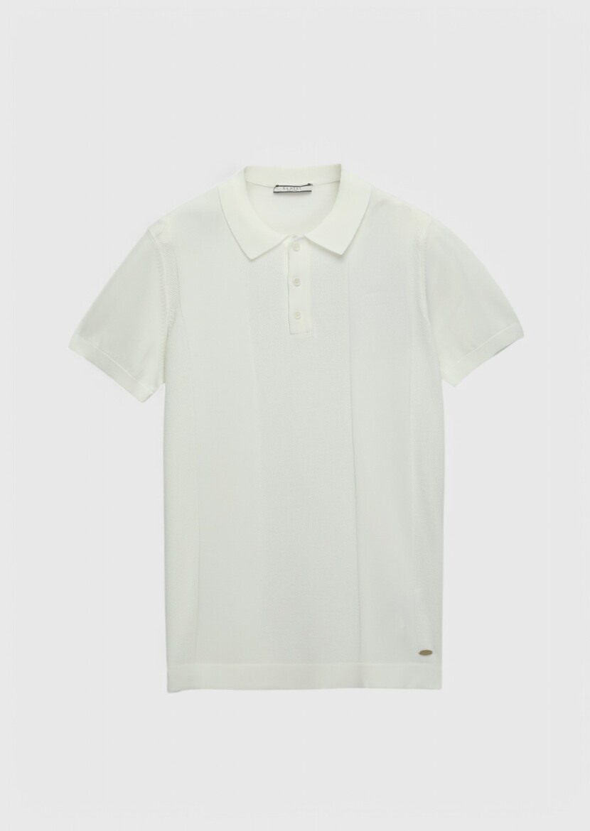 Ekru Polo Yaka Jakarlı Triko - 8