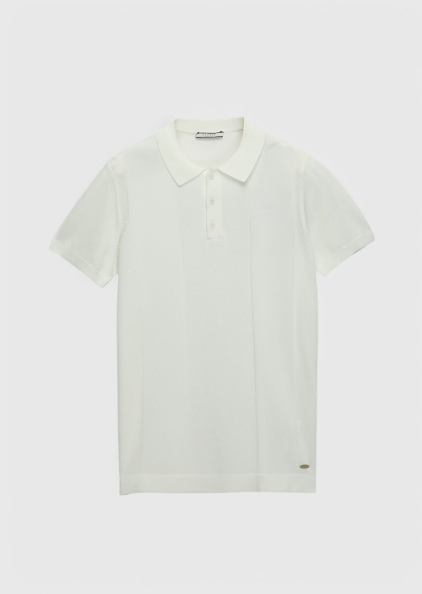 Ekru Polo Yaka Jakarlı Triko - 8