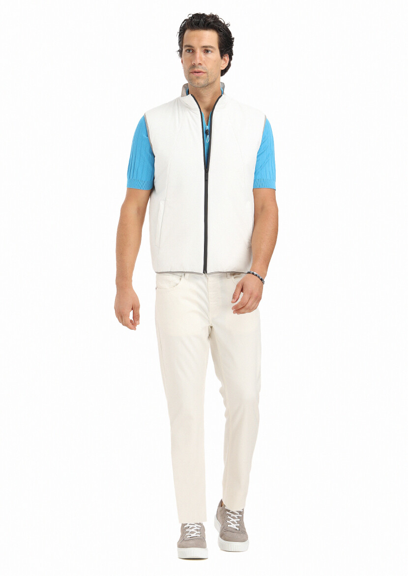 Ekru Regular Fit Dik Yaka Casual Dokuma Spor Yelek - RAMSEY