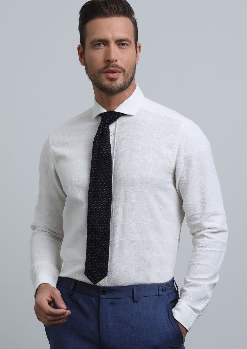 Ekru Regular Fit Dokuma Casual Pamuk Karışımlı Gömlek - 2