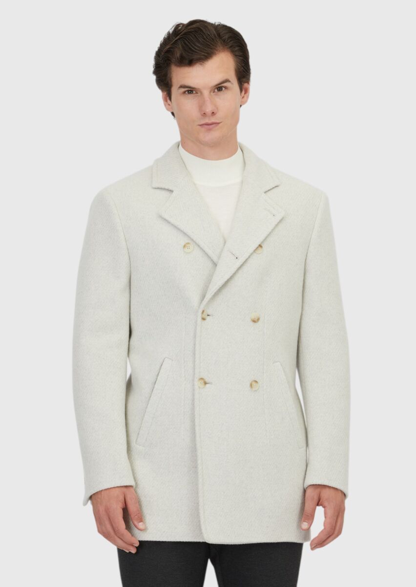 Ekru Regular Fit Kruvaze Yaka Casual Dokuma Kaban - 1