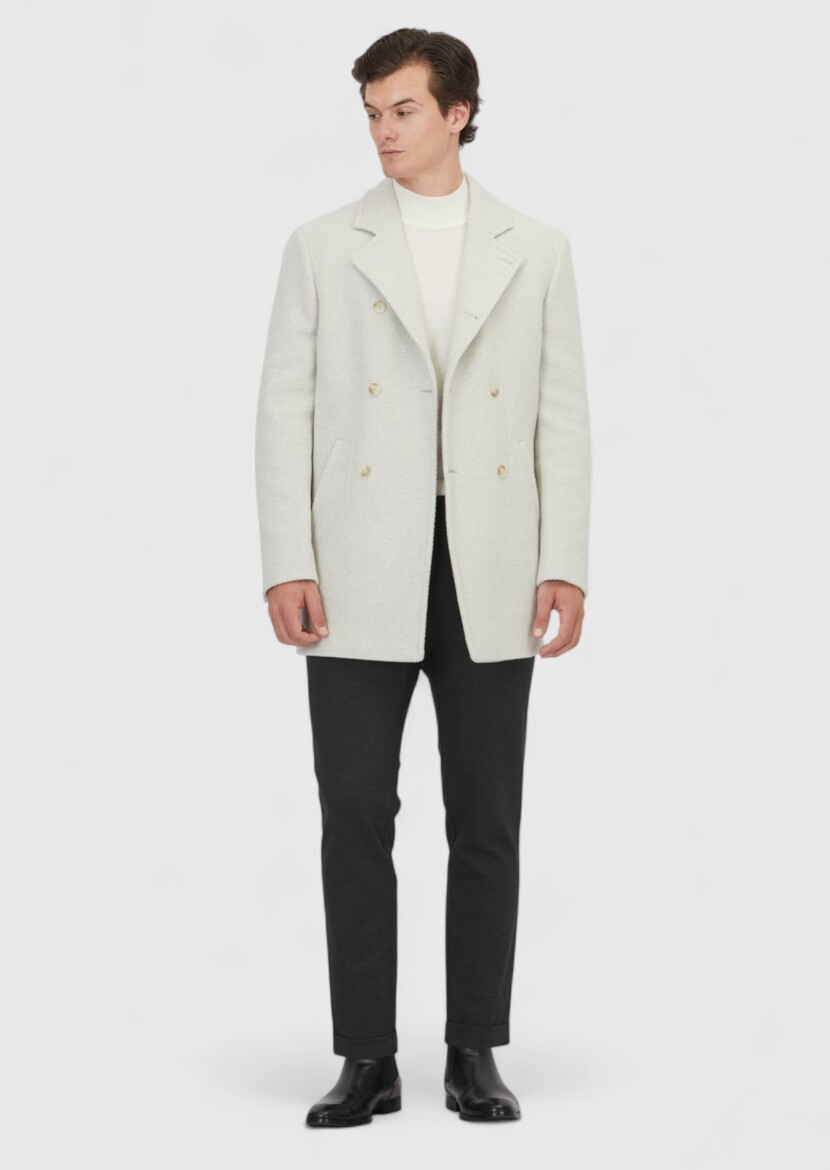 Ekru Regular Fit Kruvaze Yaka Casual Dokuma Kaban - 2