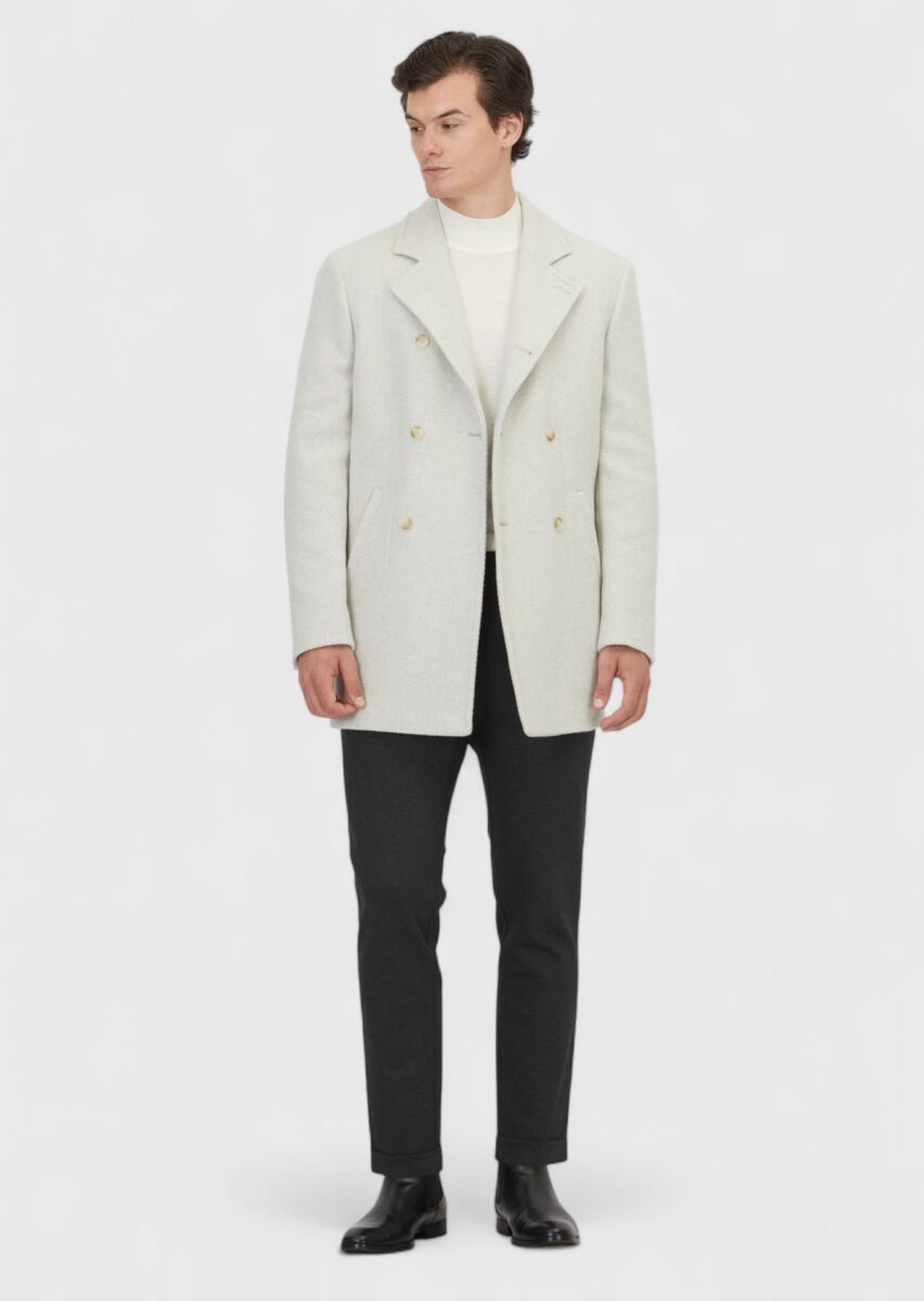 Ekru Regular Fit Kruvaze Yaka Casual Dokuma Kaban - 2