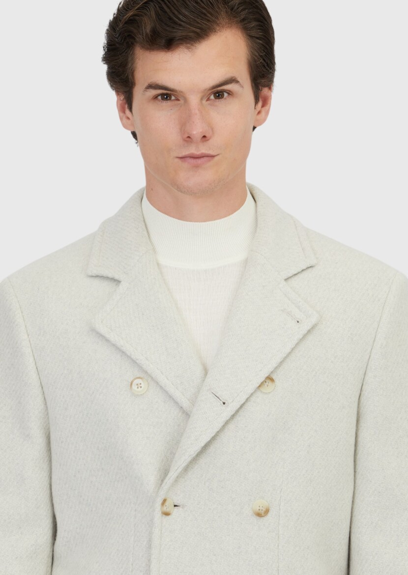 Ekru Regular Fit Kruvaze Yaka Casual Dokuma Kaban - 3