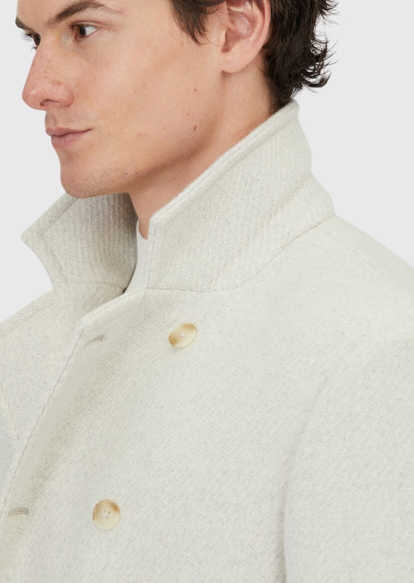 Ekru Regular Fit Kruvaze Yaka Casual Dokuma Kaban - 4