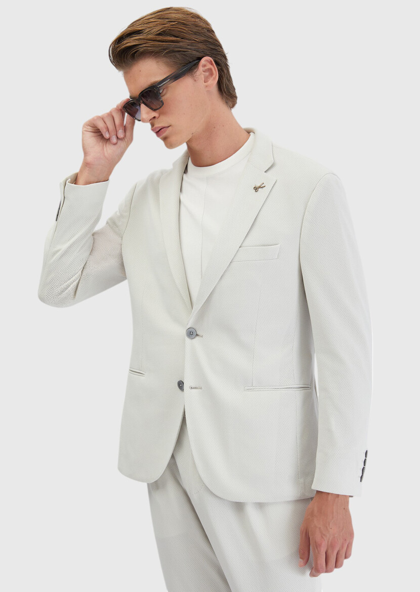 Füme Düz Comfort Fit Örme Takım Elbise - RAMSEY