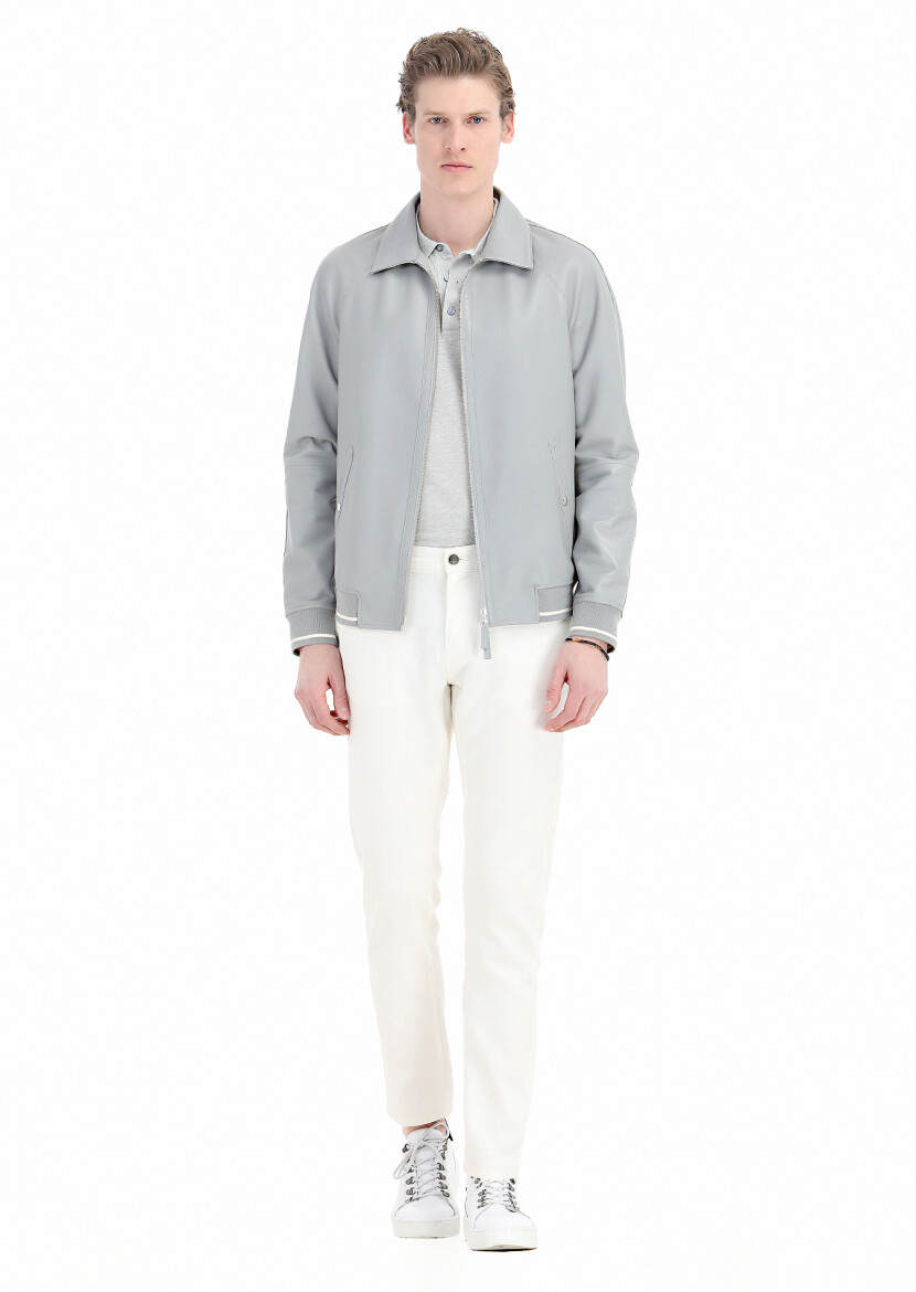 Grey Leather Leather Coat - 1