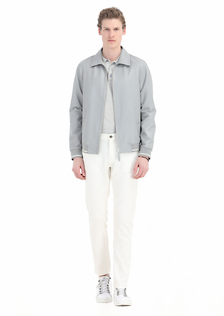 Grey Leather Leather Coat - 1