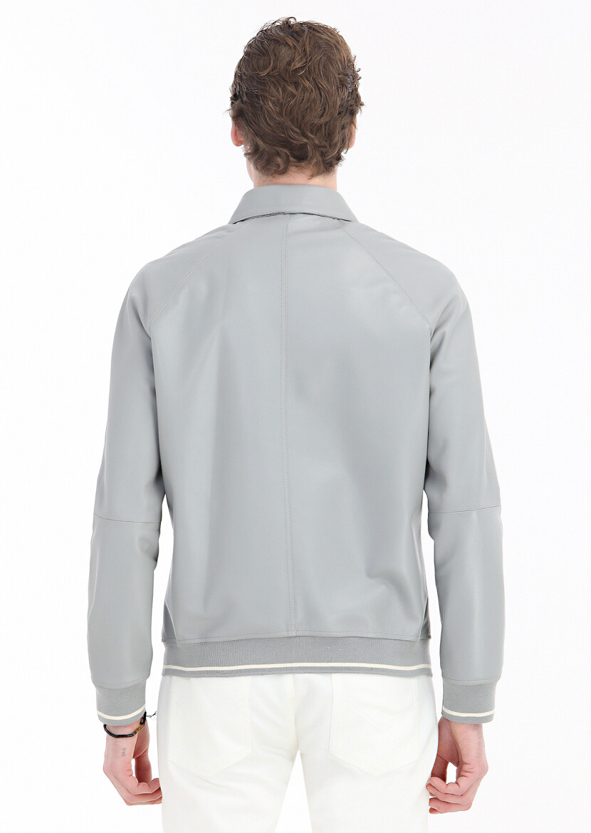 Grey Leather Leather Coat - 6
