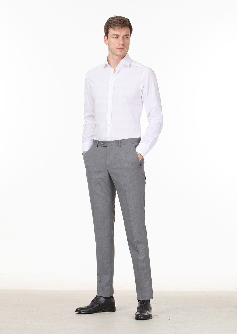 Grey Material Modern Fit Classical 100% Wool Trousers - 1