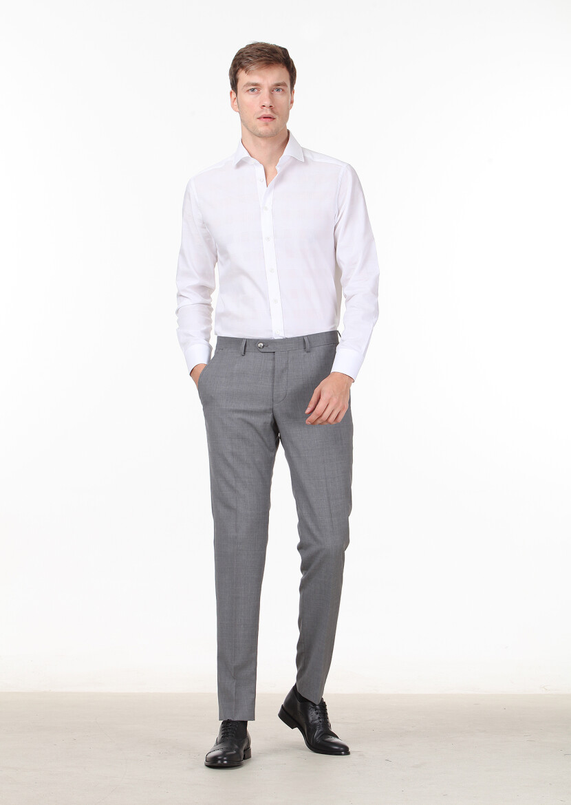 Grey Material Modern Fit Classical 100% Wool Trousers - 2