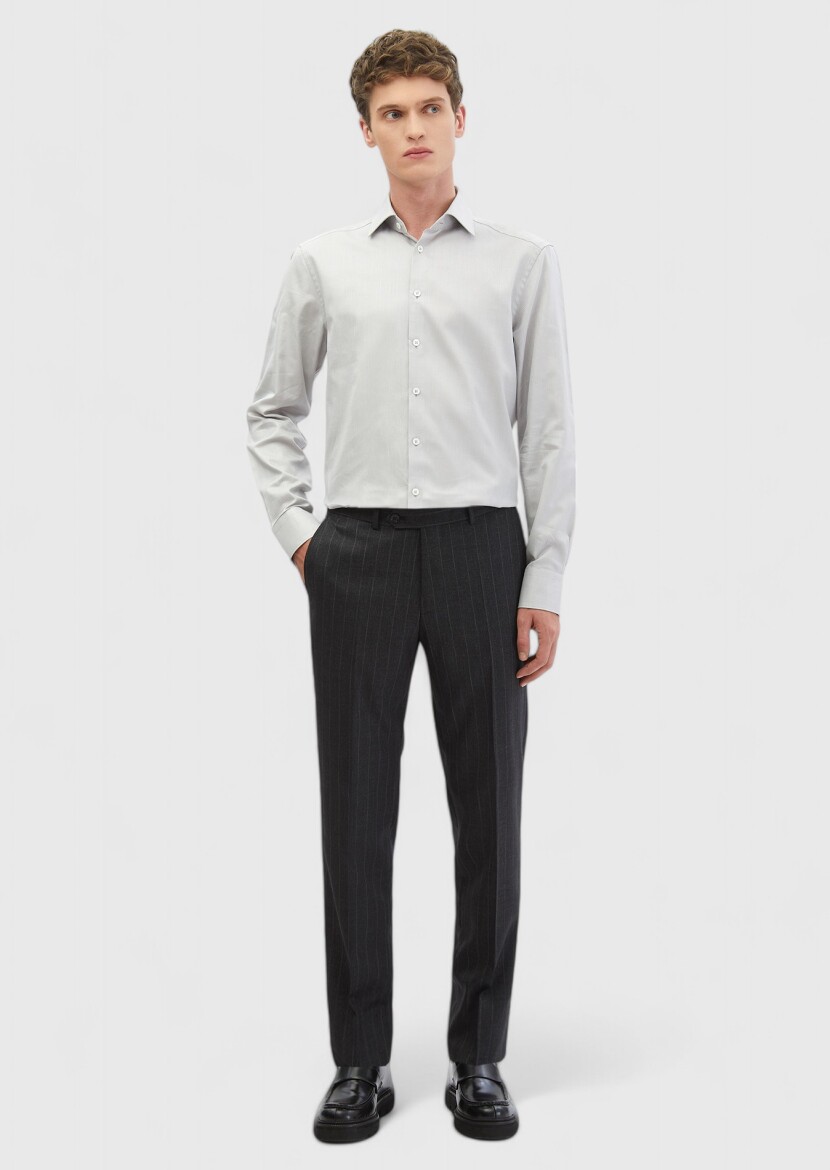 Grey Plain Regular Fit Weaving Classical 100% Cotton Shirt 