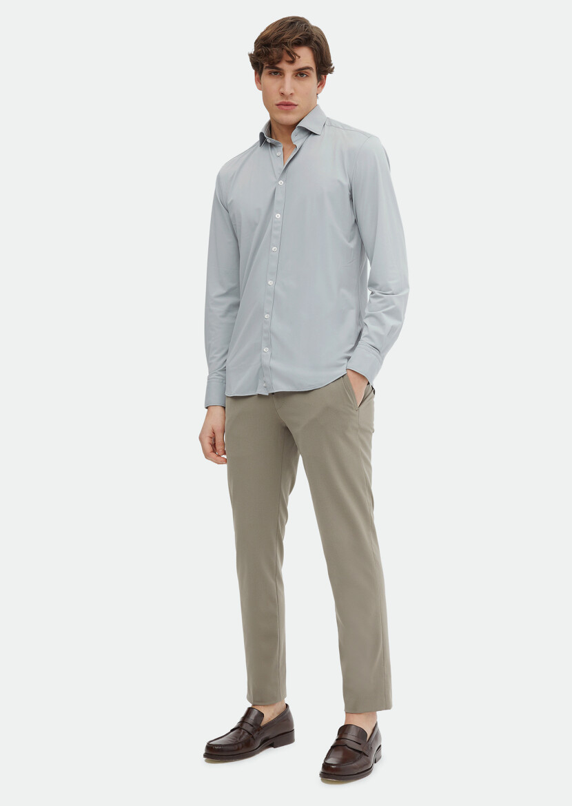 Grey Plain Regular Fit Weaving Classical Shirt 
