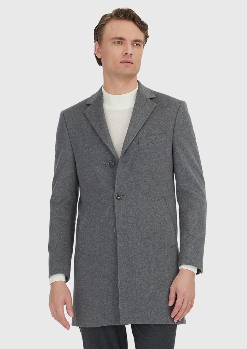 Grey Regular Fit Classical Weaving Overcoat - RAMSEY