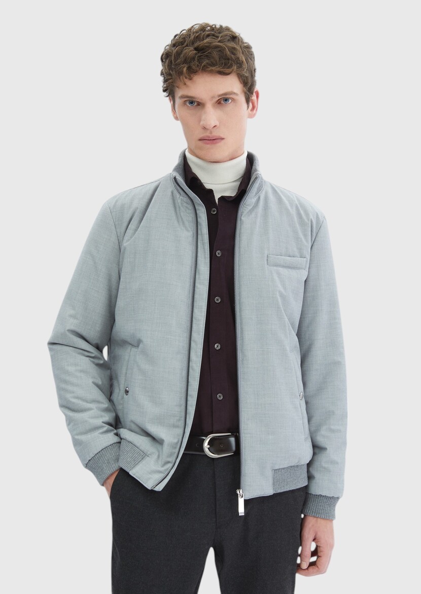 Grey Regular Fit Turtleneck Casual Weaving Coat - RAMSEY